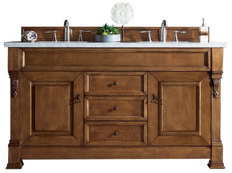JAMES MARTIN 147-114-5671-3AF BROOKFIELD 60 INCH COUNTRY OAK DOUBLE VANITY WITH 3 CM ARCTIC FALL SOLID SURFACE TOP