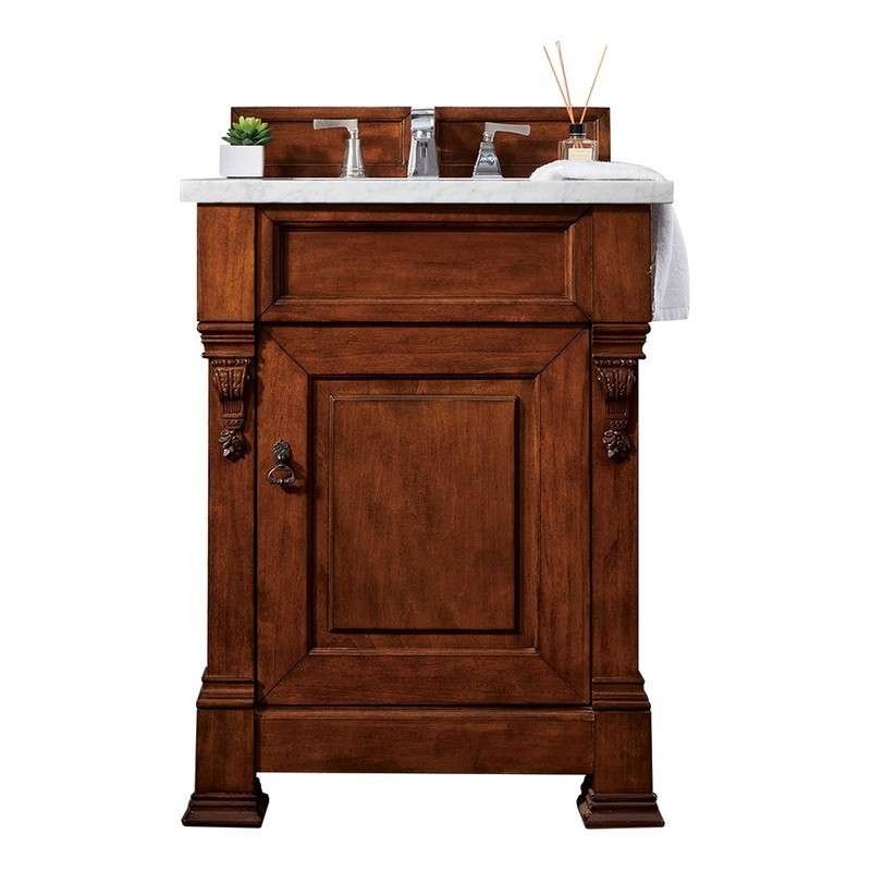 JAMES MARTIN 147-114-V26-WCH-3AF BROOKFIELD 26 INCH WARM CHERRY SINGLE VANITY WITH 3 CM ARCTIC FALL SOLID SURFACE TOP