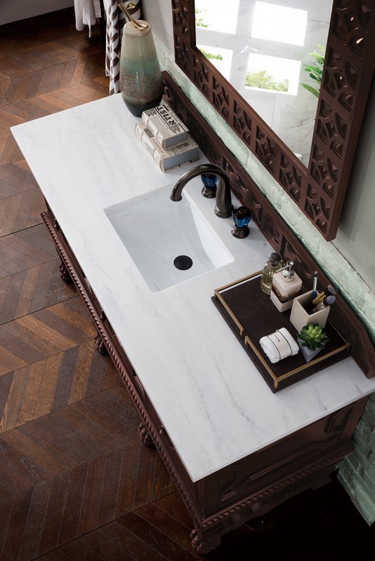 JAMES MARTIN 150-V60S-ANW-3AF BALMORAL 60 INCH ANTIQUE WALNUT SINGLE VANITY WITH 3 CM ARCTIC FALL SOLID SURFACE TOP