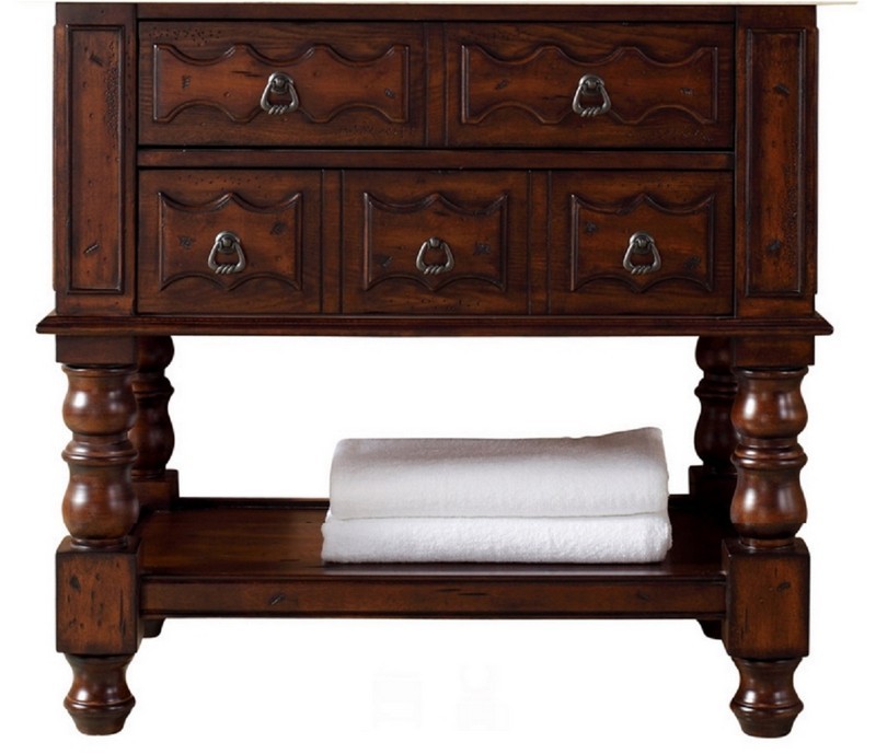 JAMES MARTIN 160-V36-ACG-3AF CASTILIAN 36 INCH AGED COGNAC SINGLE VANITY WITH 3 CM ARCTIC FALL SOLID SURFACE TOP