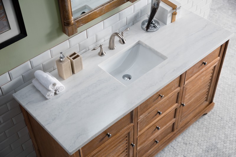 JAMES MARTIN 238-104-5311-3AF SAVANNAH 60 INCH DRIFTWOOD SINGLE VANITY WITH 3 CM ARCTIC FALL SOLID SURFACE TOP