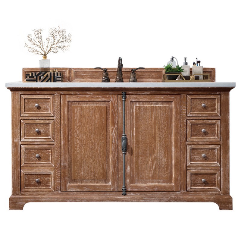 JAMES MARTIN 238-105-5311-3AF PROVIDENCE 60 INCH DRIFTWOOD SINGLE VANITY WITH 3 CM ARCTIC FALL SOLID SURFACE TOP