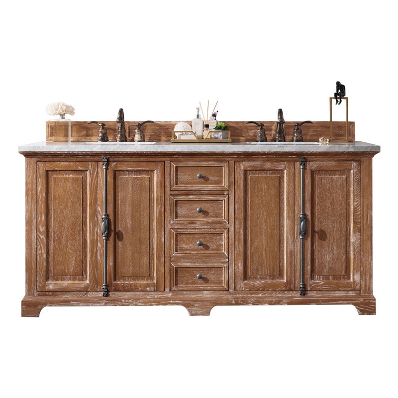 JAMES MARTIN 238-105-5711-3AF PROVIDENCE 72 INCH DRIFTWOOD DOUBLE VANITY WITH 3 CM ARCTIC FALL SOLID SURFACE TOP