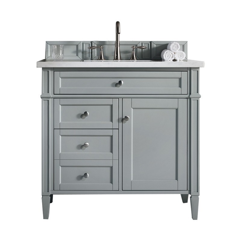 JAMES MARTIN 650-V36-UGR-3AF BRITTANY 36 INCH URBAN GRAY SINGLE VANITY WITH 3 CM ARCTIC FALL SOLID SURFACE TOP