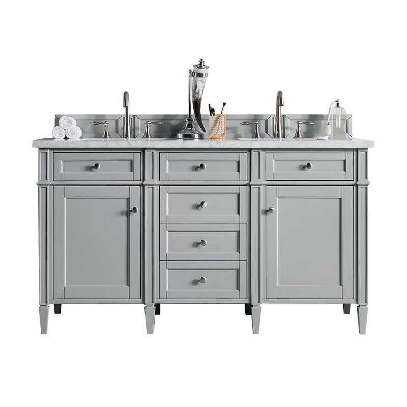 JAMES MARTIN 650-V60D-UGR-3AF BRITTANY 60 INCH URBAN GRAY DOUBLE VANITY WITH 3 CM ARCTIC FALL SOLID SURFACE TOP