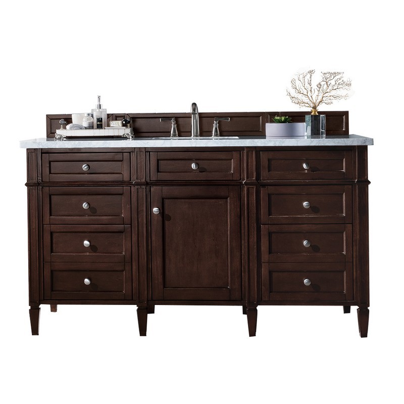 JAMES MARTIN 650-V60S-BNM-3AF BRITTANY 60 INCH BURNISHED MAHOGANY SINGLE VANITY WITH 3 CM ARCTIC FALL SOLID SURFACE TOP