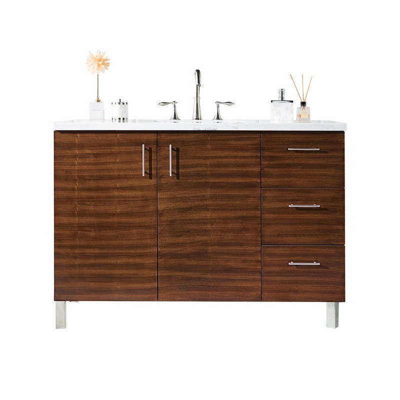 JAMES MARTIN 850-V48-AWT-3AF METROPOLITAN 48 INCH AMERICAN WALNUT SINGLE VANITY WITH 3 CM ARCTIC FALL SOLID SURFACE TOP
