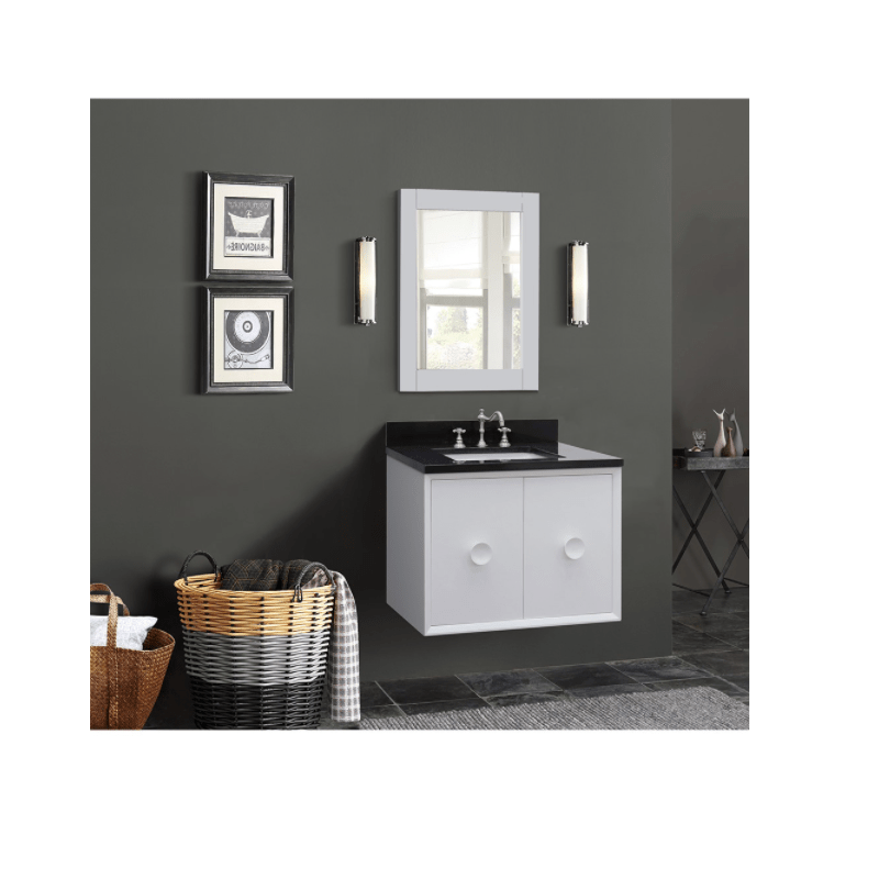 BellaTerra Home 400400C-WH-CTBL 31 Inch  Single Vanity in White Finish with Black Concrete Top and Rectangle Sink