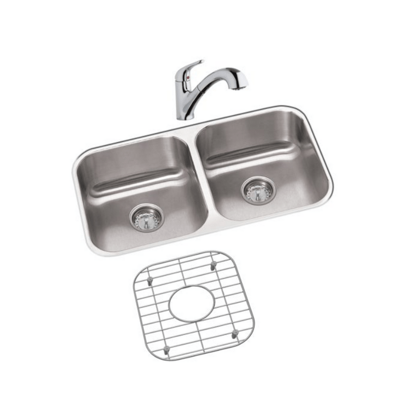 ELKAY DXUH3118DFBG DAYTON 31-3/4 L X 18-1/4 W X 8 D UNDERMOUNT KITCHEN SINK WITH FAUCET, GRID AND DRAINS