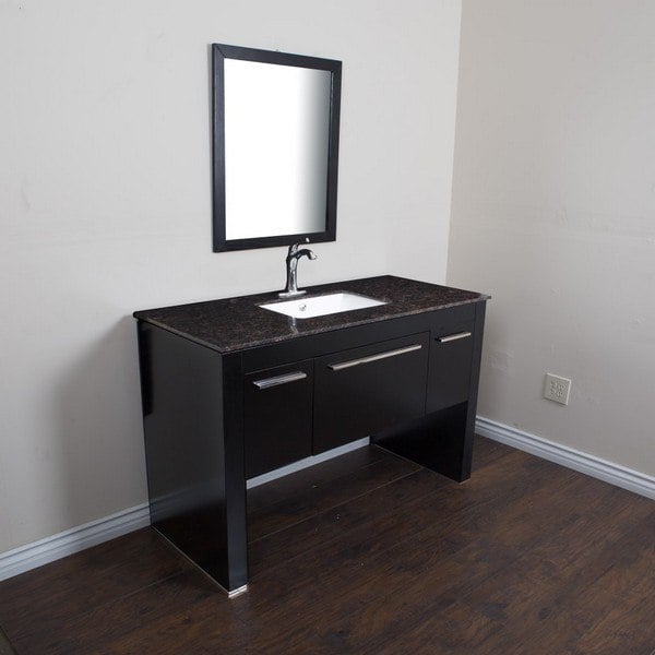 BELLATERRA 804380-R-BL-TB 55 INCH SINGLE SINK VANITY IN BLACK WITH TAN BROWN TOP