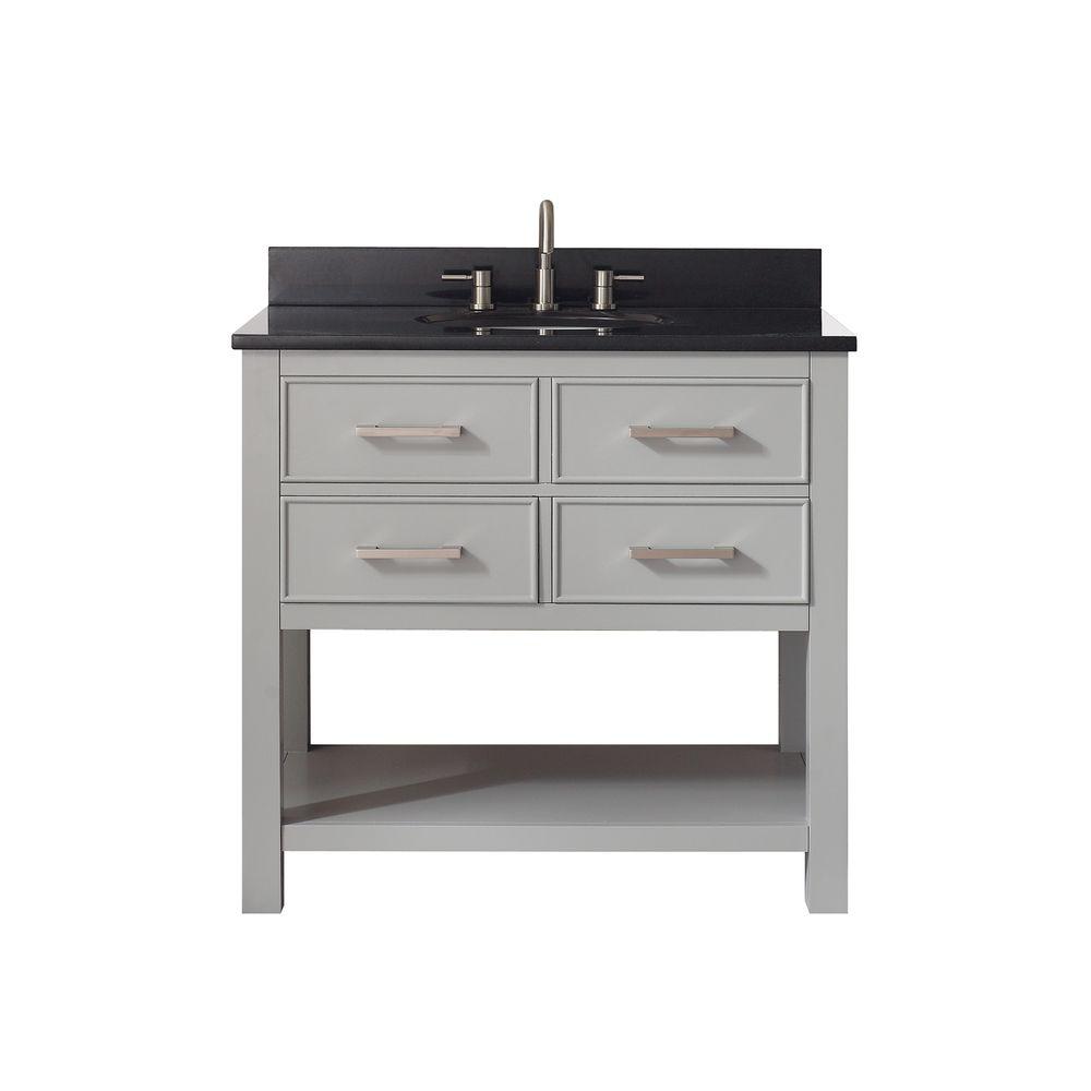 AVANITY BROOKS-VS36-CG-A BROOKS 36 INCH VANITY IN CHILLED GRAY FINISH WITH IMPALA BLACK GRANITE TOP