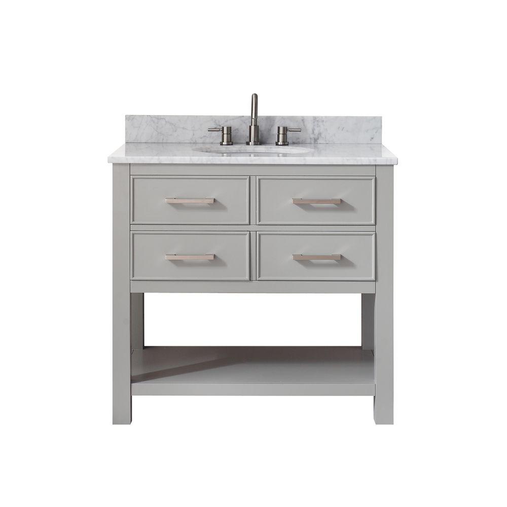 AVANITY BROOKS-VS36-CG-C BROOKS 36 INCH VANITY IN CHILLED GRAY FINISH WITH CARRERA WHITE MARBLE TOP