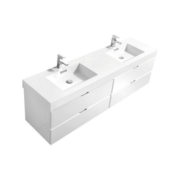 KUBEBATH BSL80D-GW BLISS 80 INCH DOUBLE SINK HIGH GLOSS WHITE WALL MOUNT MODERN BATHROOM VANITY