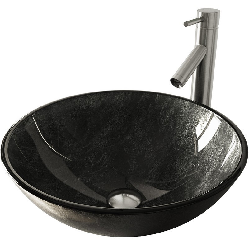 VIGO VGT570 GRAY ONYX GLASS VESSEL SINK AND DIOR FAUCET SET IN BRUSHED NICKEL FINISH