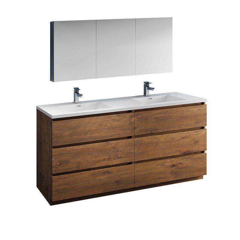 FRESCA FVN93-3636RW-D LAZZARO 72 INCH ROSEWOOD FREE STANDING DOUBLE SINK MODERN BATHROOM VANITY WITH MEDICINE CABINET