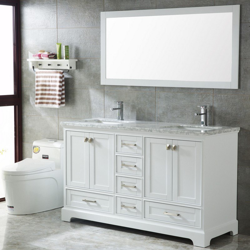 Double Sinks Modern Bathroom Vanity, White 60 Inch Vanity Double Sink
