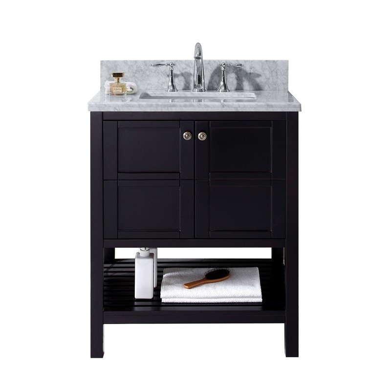 VIRTU USA ES-30030-WMSQ-NM WINTERFELL 30 INCH SINGLE BATH VANITY WITH MARBLE TOP AND SQUARE SINK