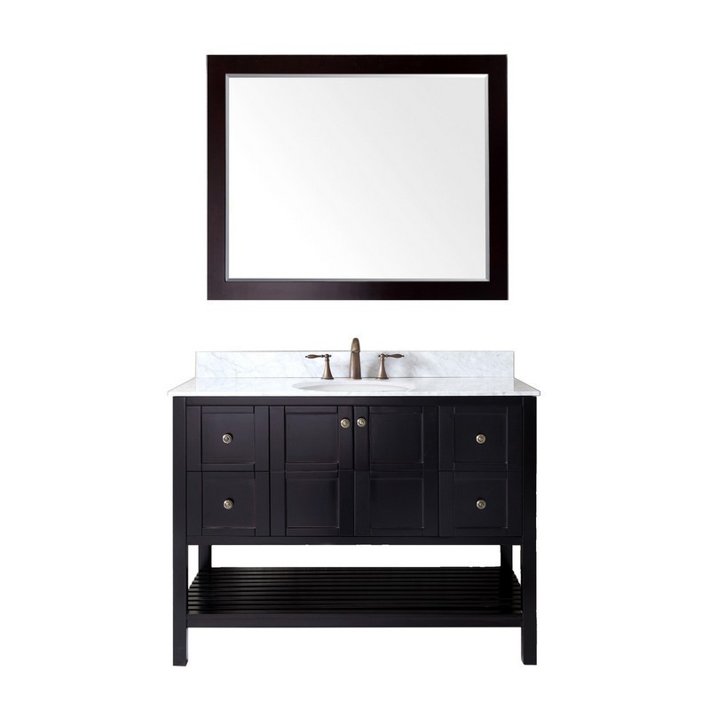 VIRTU USA ES-30048-WMRO WINTERFELL 48 INCH SINGLE BATH VANITY WITH MARBLE TOP AND ROUND SINK WITH MIRROR