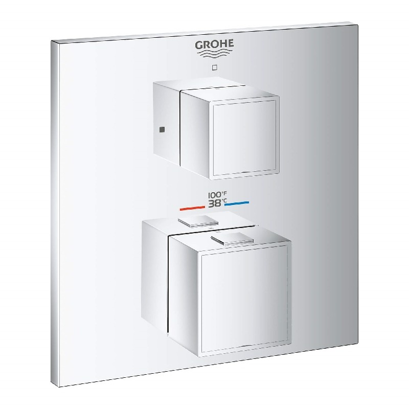 GROHE 241570 GROHTHERM CUBE 6 1/4 INCH SQUARE SINGLE FUNCTION TWO HANDLE THERMOSTATIC VALVE TRIM