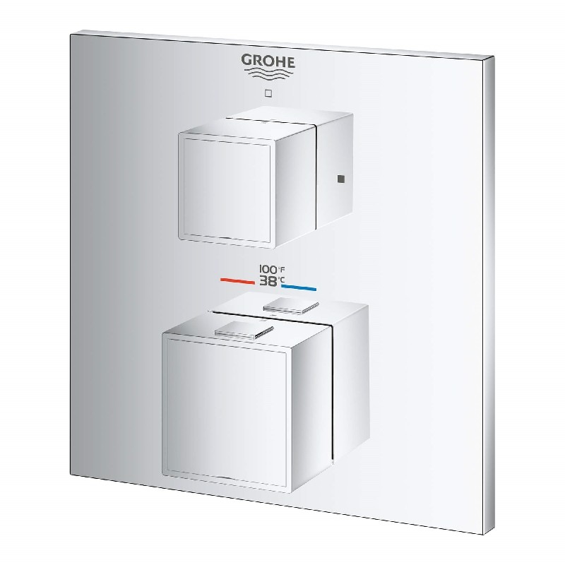 GROHE 241580 GROHTHERM CUBE 6 1/4 INCH SQUARE DUAL FUNCTION TWO HANDLE THERMOSTATIC VALVE TRIM
