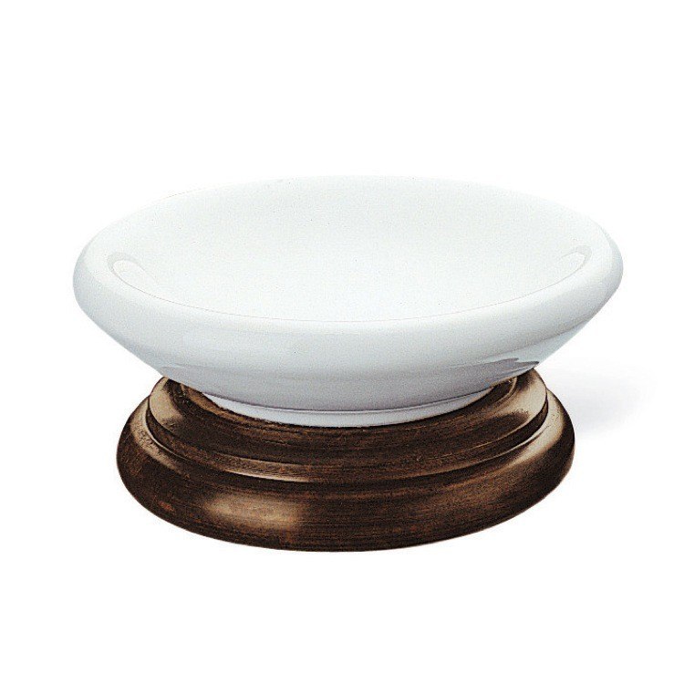 STILHAUS 717 MINERVA COUNTER WHITE CERAMIC SOAP DISH WITH WOOD BASE