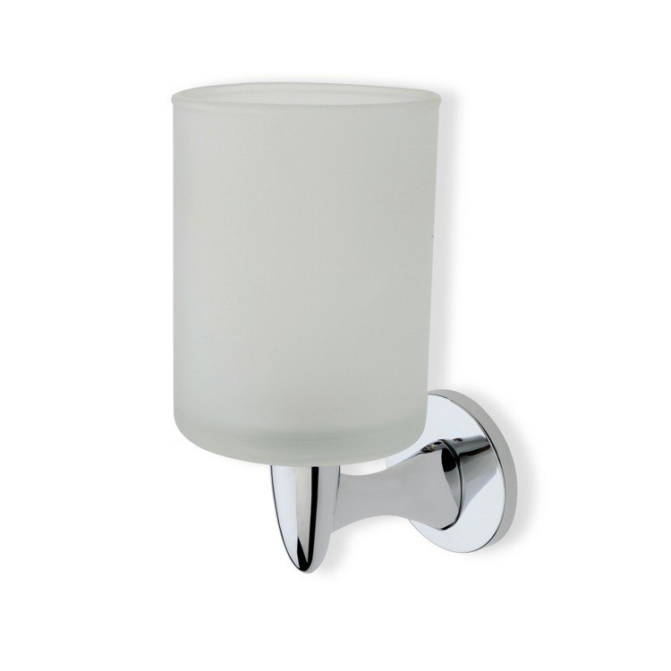 STILHAUS H10-08 HOLIDAY WALL MOUNTED ROUND FROSTED GLASS TOOTHBRUSH HOLDER WITH BRASS