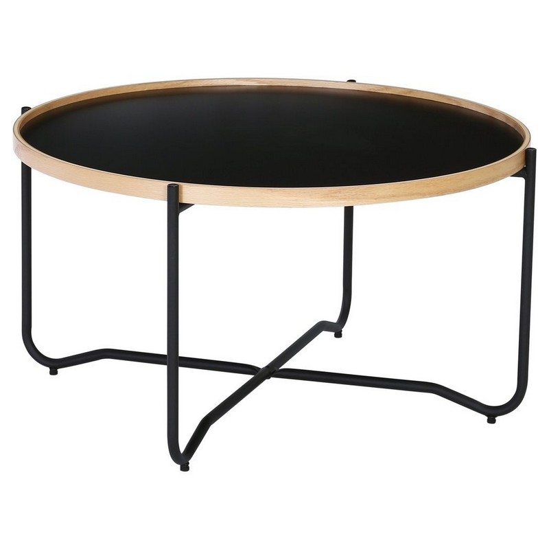 GFURN 132010 TANIX 32 1/8 INCH ROUND COFFEE TABLE - BLACK AND NATURAL