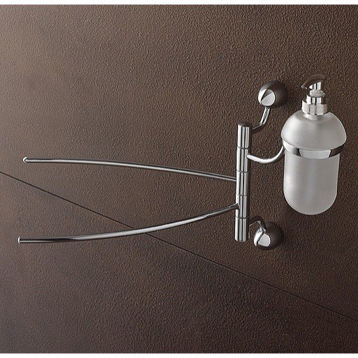 TOSCANALUCE 9028 MARINA 14 INCH CHROME SWIVEL TOWEL BAR WITH FROSTED GLASS SOAP DISPENSER