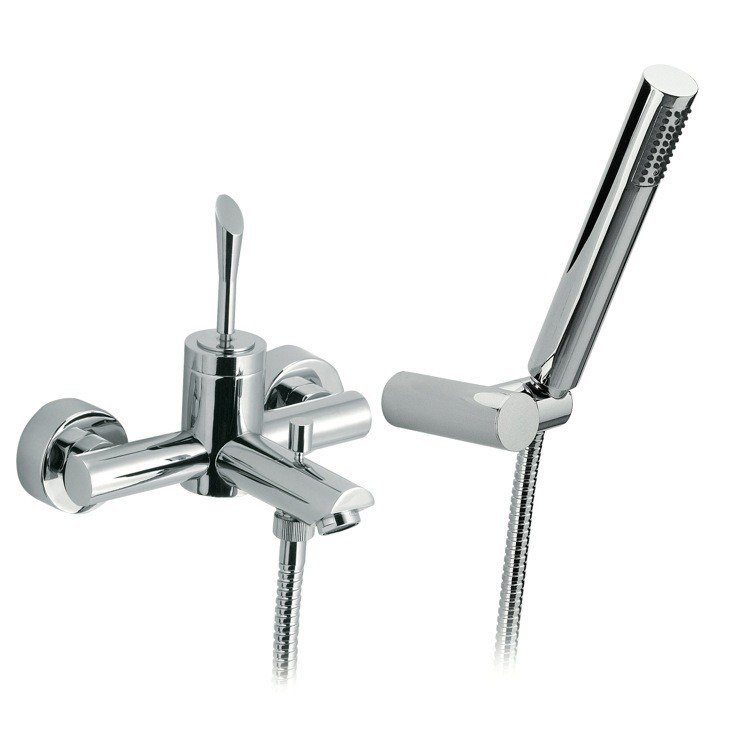 REMER J02 JAZZ SINGLE-LEVER BATH MIXER WITH HAND SHOWER AND BRACKET IN CHROME FINISH