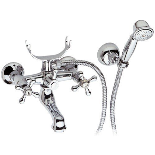 REMER LI02US LIBERTY BATHTUB MIXER WITH FLEXIBLE HOSE AND HAND SHOWER HOLDER IN CHROME