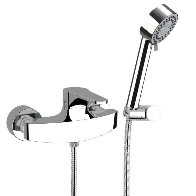 REMER L39US CLASS LINE EXPOSED SHOWER MIXER WITH HAND SHOWER AND BRACKET IN CHROMED BRASS