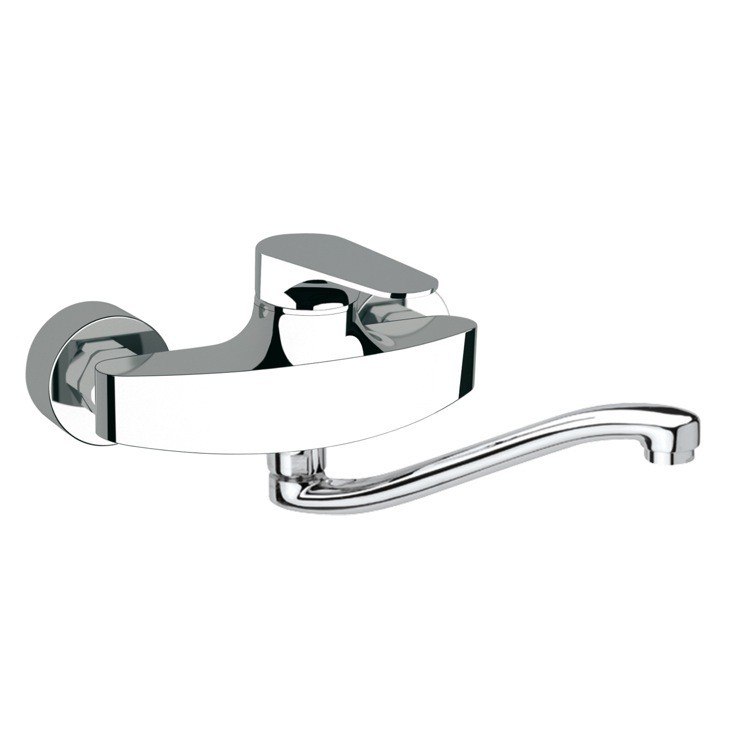 REMER L41SUS CLASS LINE BRASS WALL MOUNTED SINK MIXER WITH MOVABLE S SPOUT IN CHROME