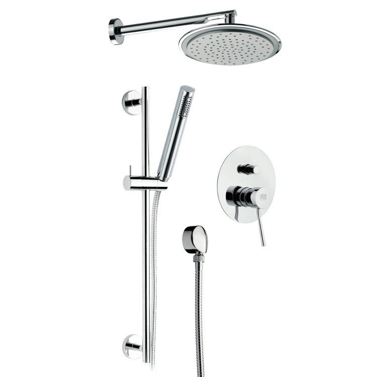 REMER N09S01 MINIMAL CHROME SHOWER SET WITH OVERHEAD SHOWER, HAND SHOWER AND SINGLE LEVER