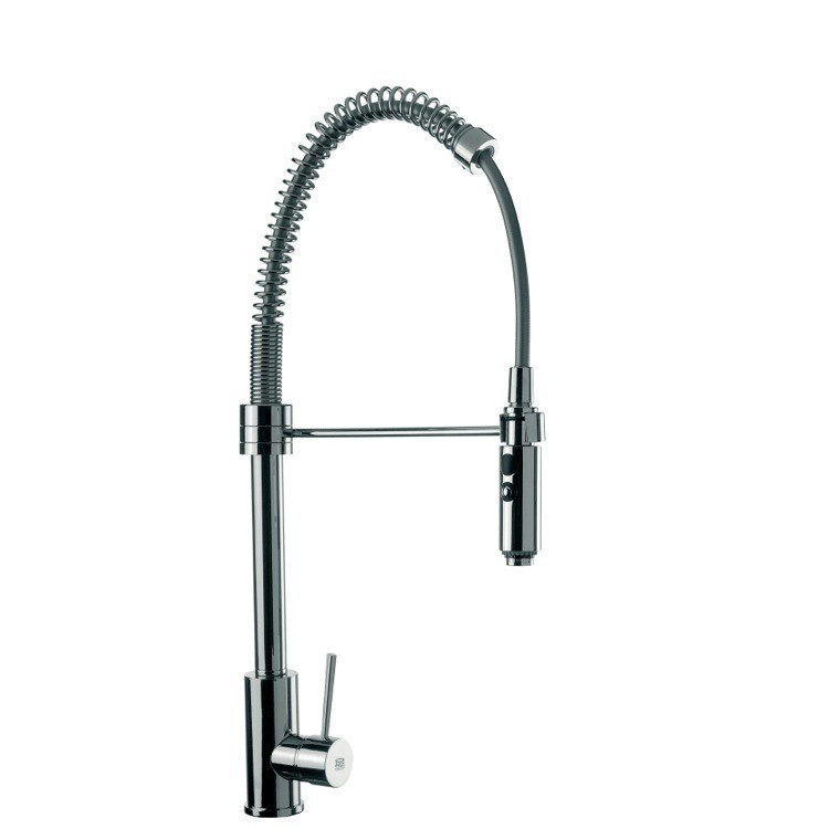 REMER N77US GOURMET SINGLE LEVER SINK MIXER WITH ROUND BASE, MOVABLE SPRING SPOUT AND HANDSPRAY IN CHROME