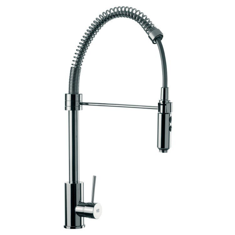 REMER N87US GOURMET ROUND BODY CHROME MIXER WITH SPRING SPOUT, PULL OUT HAND SPRAY AND SIDE LEVER
