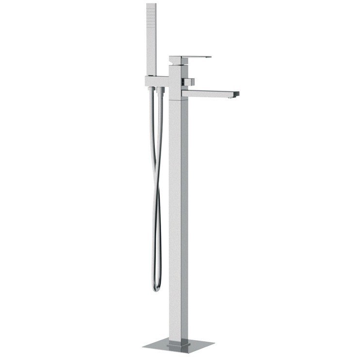 REMER Q08US QUBIKA FLOOR MOUNTED TUB MIXER WITH DIVERTER AND SHOWER KIT IN CHROME