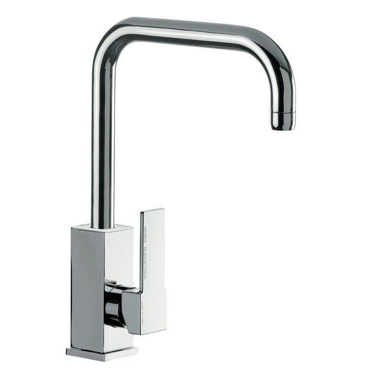 REMER Q72US GOURMET BRASS MIXER WITH SINGLE SIDE LEVER AND HIGH MOVABLE U-SPOUT IN CHROME