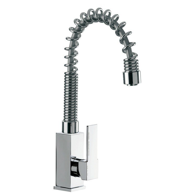 REMER Q75US GOURMET SQUARED BODY MIXER WITH HIGH MOVABLE SPRING SPOUT AND SINGLE SIDE LEVER IN CHROME