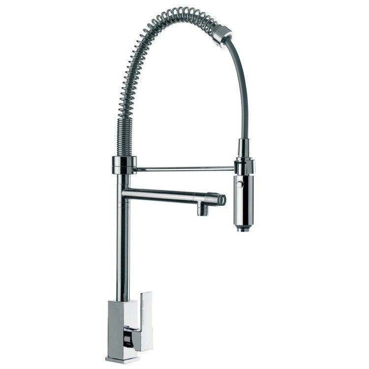 REMER Q78US GOURMET SQUARED BASE SINK MIXER WITH DOUBLE WATER OUTLET AND HAND SPRAY IN CHROME