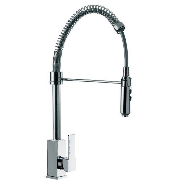 REMER Q87US GOURMET DECK MOUNT SQUARED SINK MIXER WITH SPRING SPOUT AND PULL OUT HAND SPRAY IN CHROME