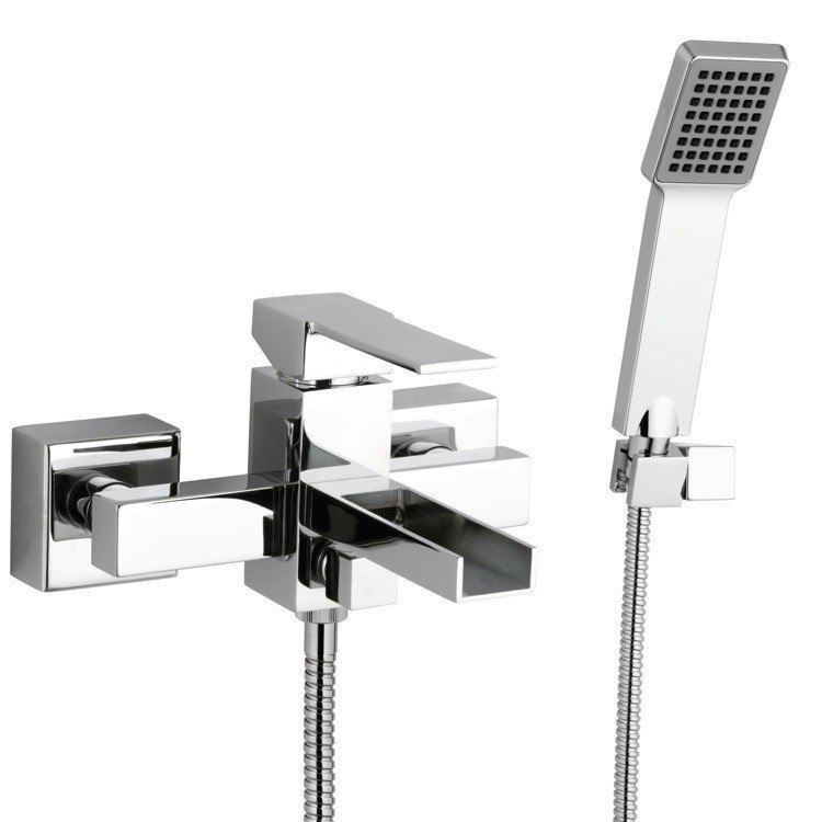 REMER QC02US QUBIKA CASCADE SINGLE LEVER EXTERNAL BATH SHOWER MIXER WITH WATERFALL SPOUT AND HAND SHOWER IN CHROME