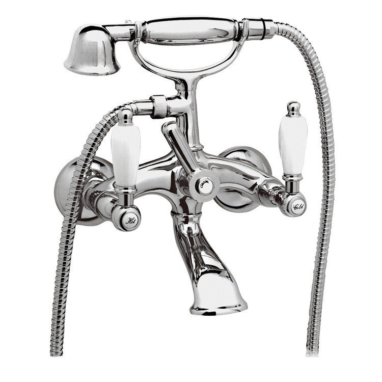 REMER LR02US RETRO BATHTUB MIXER WITH FLEXIBLE HOSE AND HAND SHOWER AND BRACKET IN CHROME
