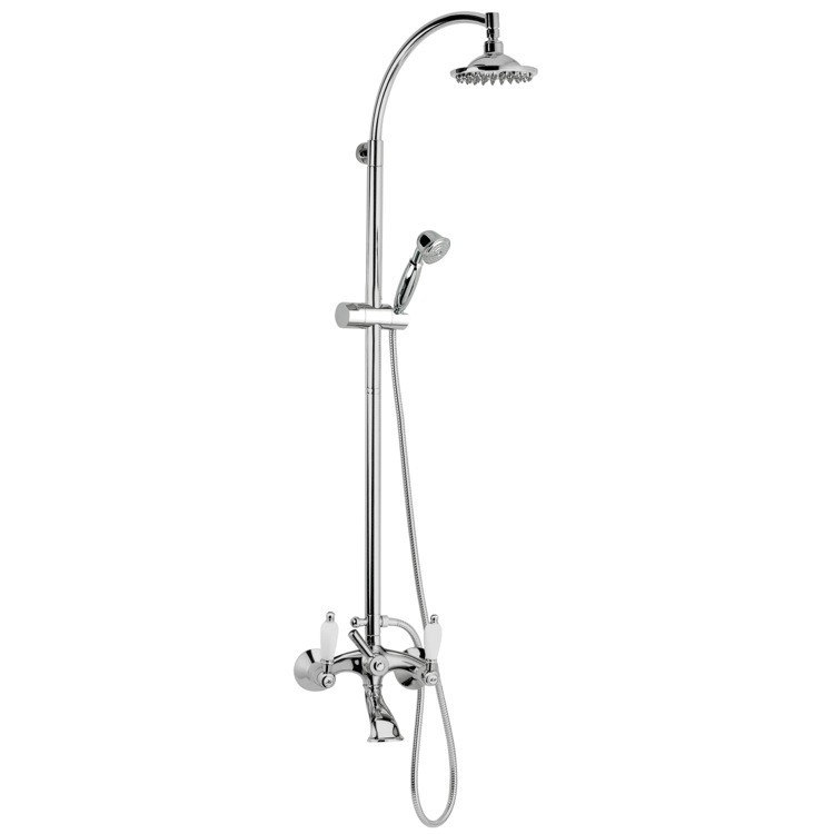 REMER LR09US RETRO WALL-MOUNTED BATHTUB MIXER WITH SLIDING RAIL AND DIVERTER IN CHROME