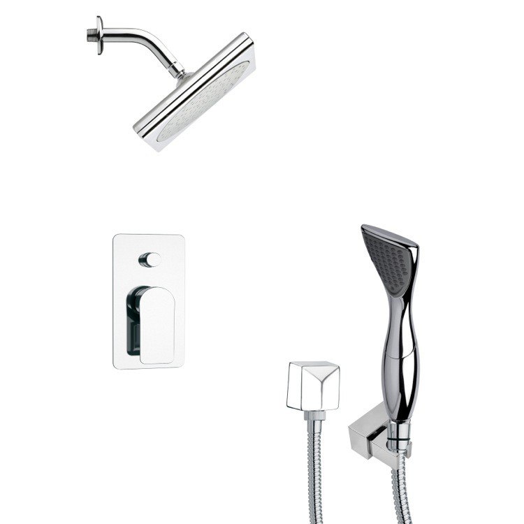 REMER SFH6196 ORSINO SQUARE MODERN SHOWER FAUCET SET WITH HAND SHOWER IN CHROME
