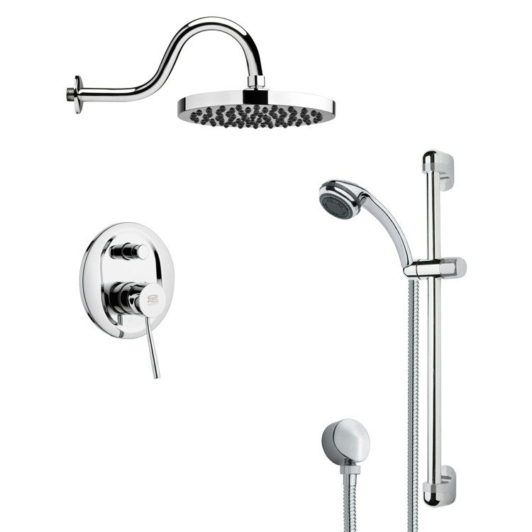 REMER SFR7059 RENDINO ROUND POLISHED CHROME RAIN SHOWER FAUCET WITH HANDHELD SHOWER