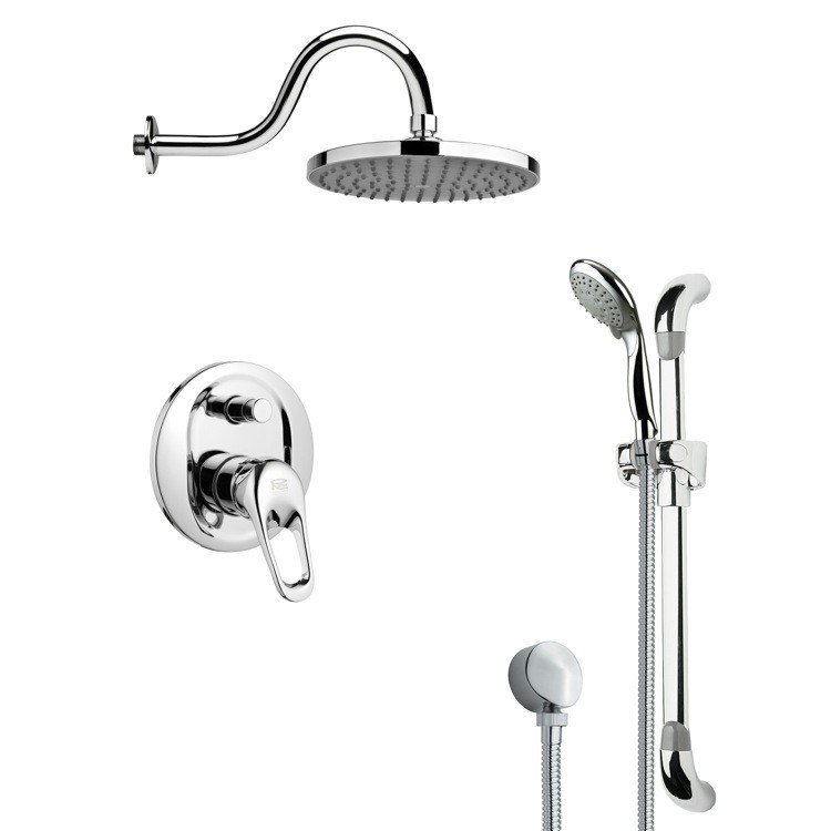 REMER SFR7064 RENDINO ROUND POLISHED CHROME RAIN SHOWER FAUCET WITH HANDHELD SHOWER