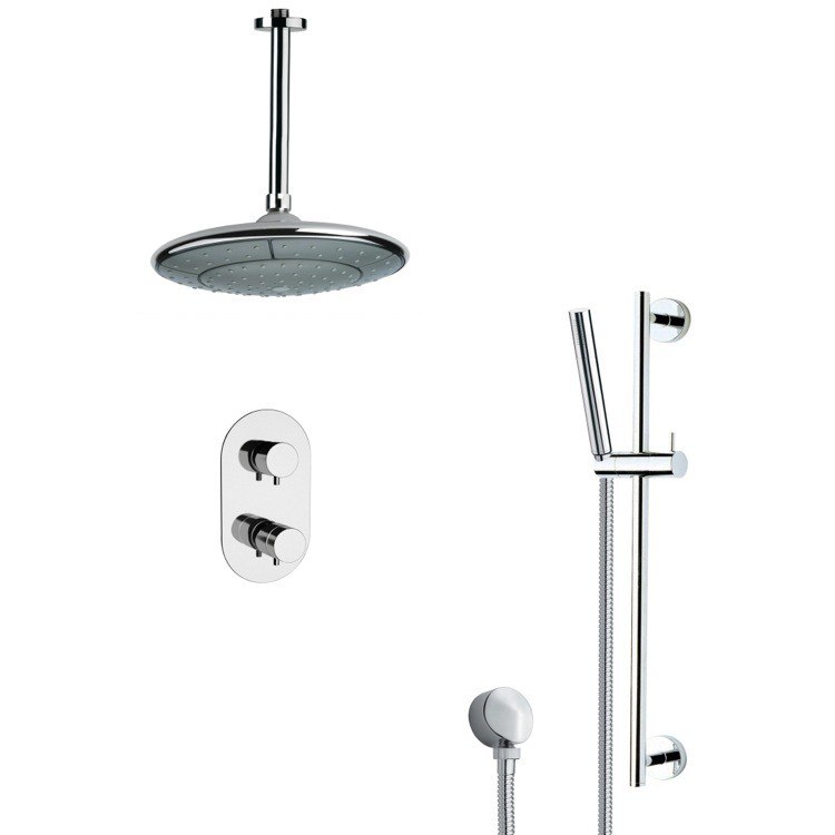 REMER SFR7406 RENDINO THERMOSTATIC MODERN CHROME SHOWER FAUCET WITH SLIDE RAIL
