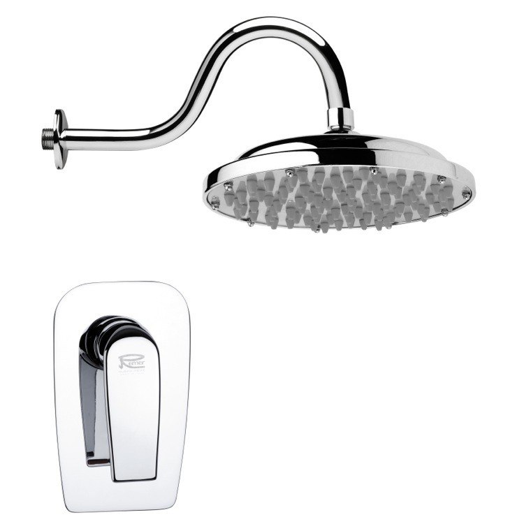REMER SS1286 MARIO ONE-WAY CONTEMPORARY ROUND POLISHED CHROME SHOWER FAUCET SET