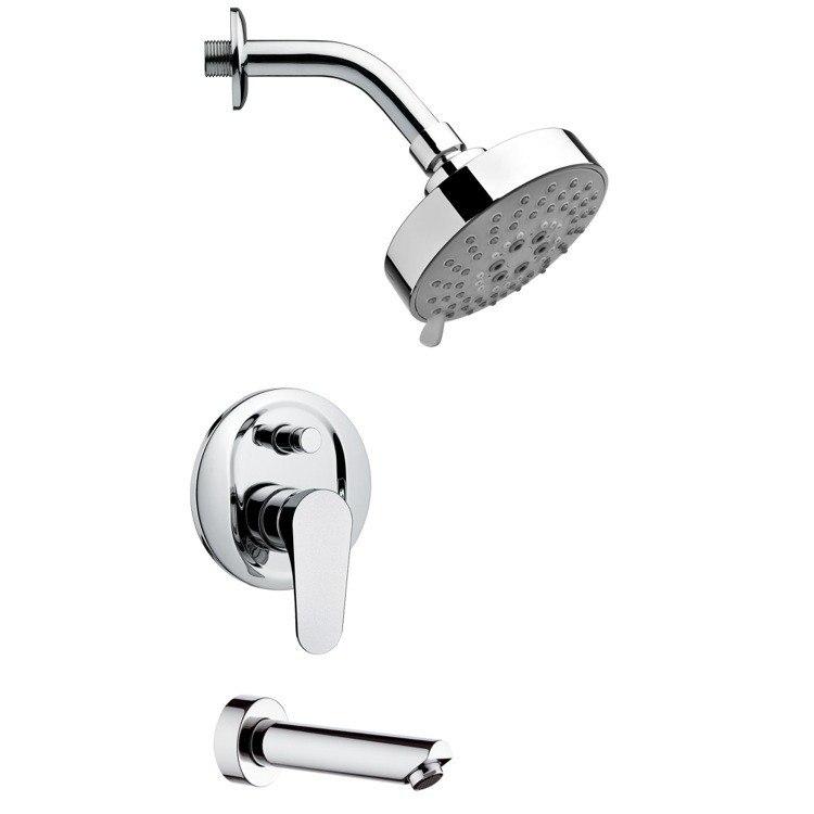 REMER TSF2204 PELEO ROUND CONTEMPORARY TUB AND SHOWER FAUCET SET IN CHROME