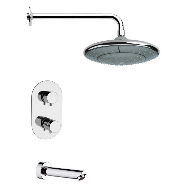 REMER TSF2407 PELEO THERMOSTATIC ROUND CHROME TUB AND SHOWER FAUCET SET